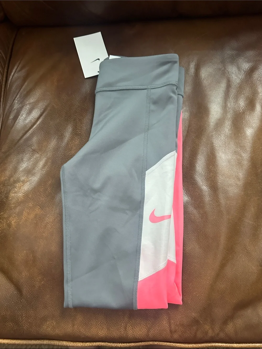 Nike Girls' Gray, White & Pink Colorblock Leggings
